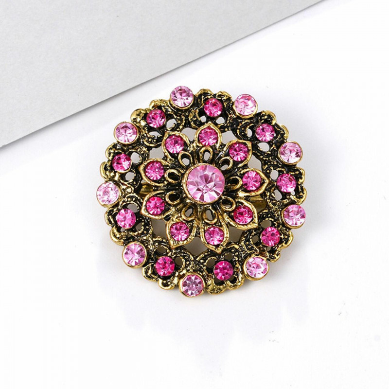 Slitina na bázi zinku Pin Brože květina starožitný bronz Fuchsie drahokamu 3.3 cm x 3.3 cm 1 kus UP062455