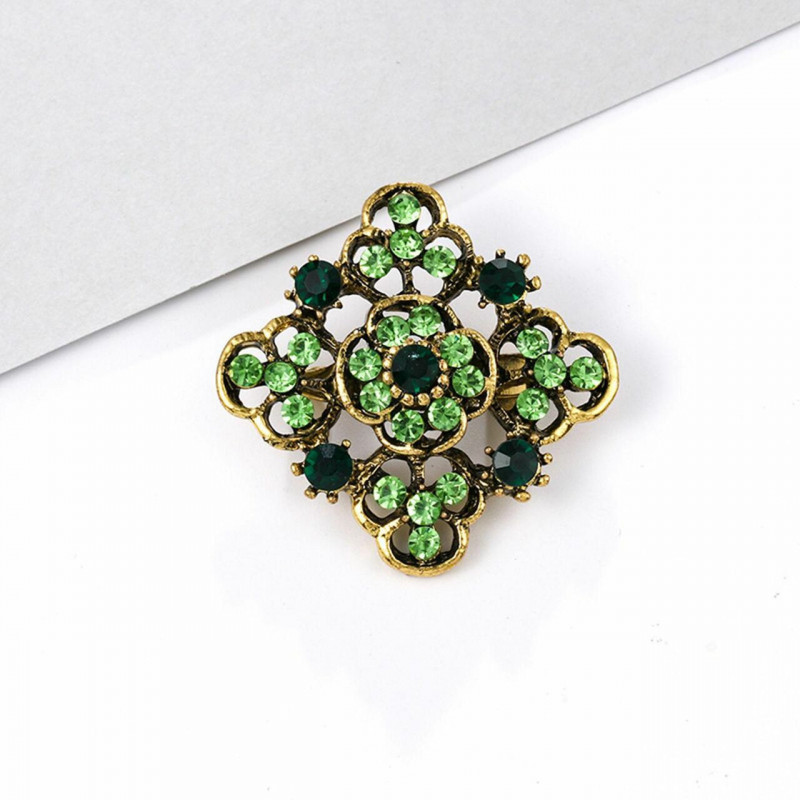 Zinek na bázi slitiny Pin Brože Flower Antique Bronz Green drahokamu 4cm x 4cm 1 kus