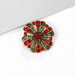 Slitiny na bázi zinku Pin Brože Flower Antique Bronz Red drahokamu 3.3 cm x 3.3 cm 1 kus