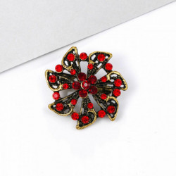 Zinek na bázi slitiny Pin Brože Flower Antique Bronz Red drahokamu 3cm x 3cm 1 kus