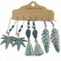 Boho Chic Bohemia Náušnice Green Blue Leaf Střapec 1 Sada (3 Páry / Sada)