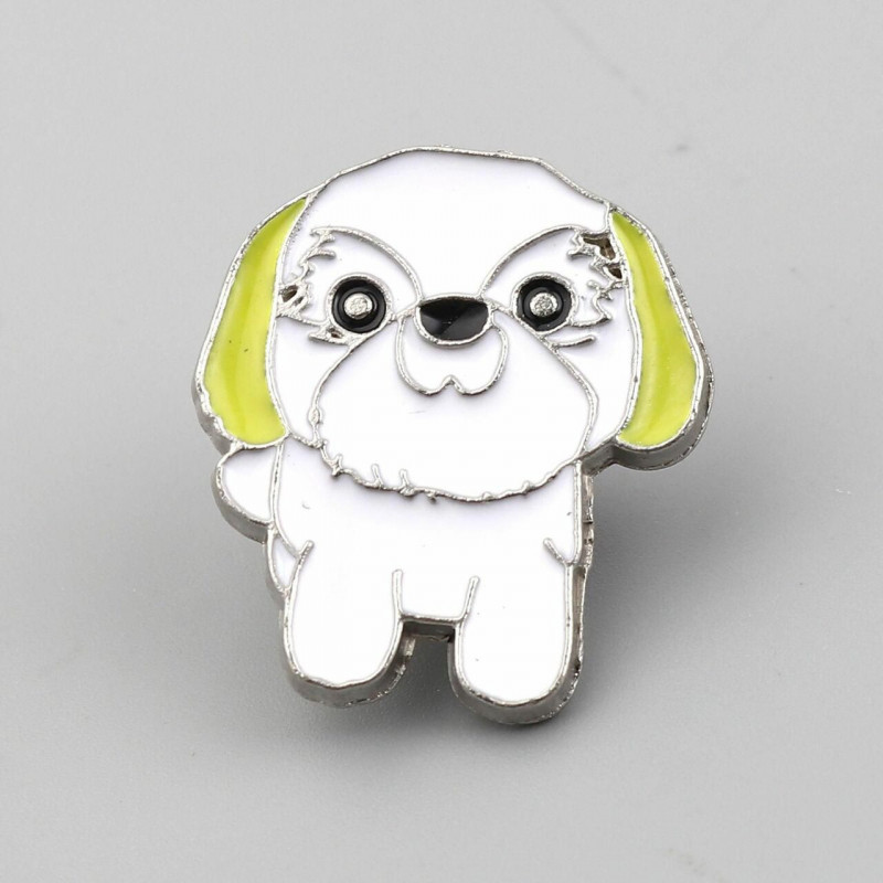 Pin Brooches Shih Tzu Dog bílá a žlutá enamel 25mm x 22mm 1 kus