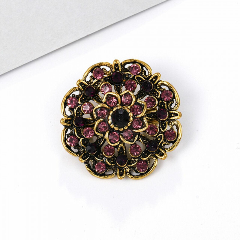 Zinek na bázi slitiny Pin Brože květina starožitný bronz světle růžové drahokamu 3.2 cm x 3.2 cm 1 kus