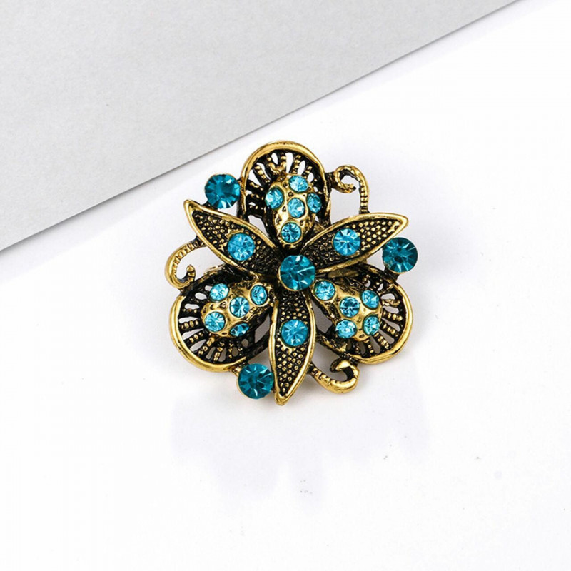 Slitina na bázi zinku Pin Brože květina starožitný bronz modrý drahokamu 3.3 cm x 3.3 cm 1 kus