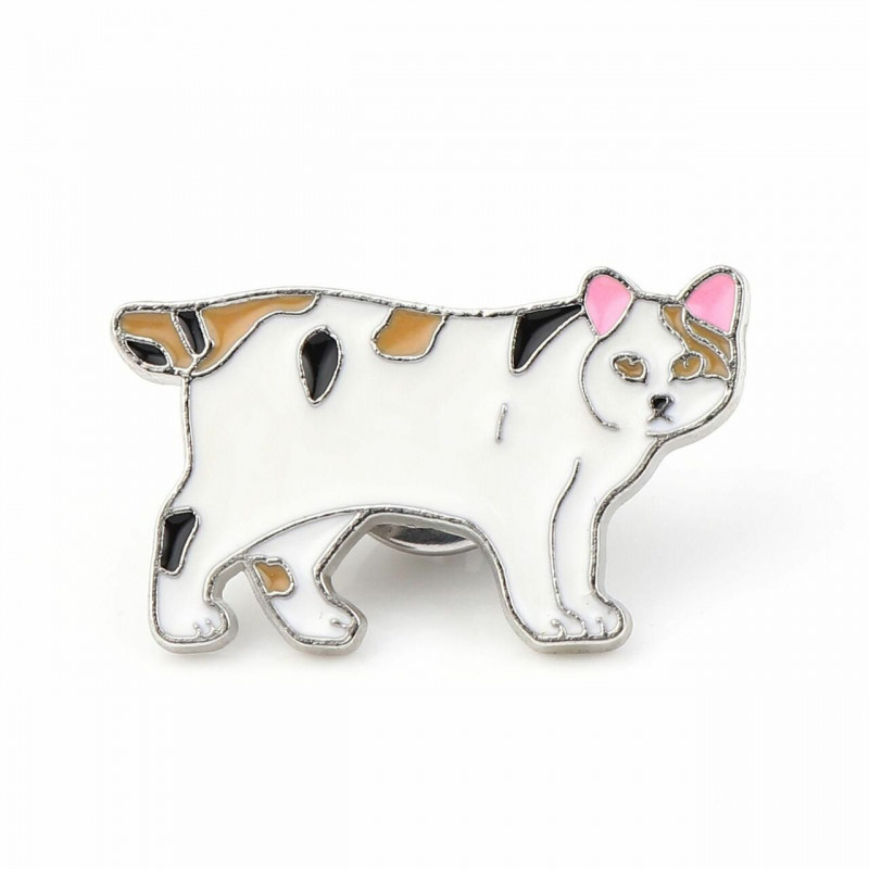 Pin Brože Cat Animal krémově bílý smalt 30mm x 18mm 1 ks