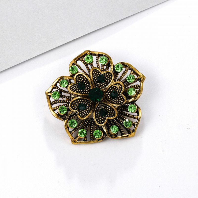 Slitina na bázi zinku Pin Brože květina starožitný bronz Zelená drahokamu 3, 5 cm x 3, 5 cm 1 kus