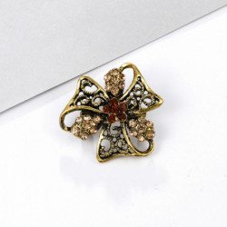 Zinek na bázi slitiny Pin Brooches Flower Antique Bronze Žlutý Rhinestone 3.2cm x 3.2cm 1 kus