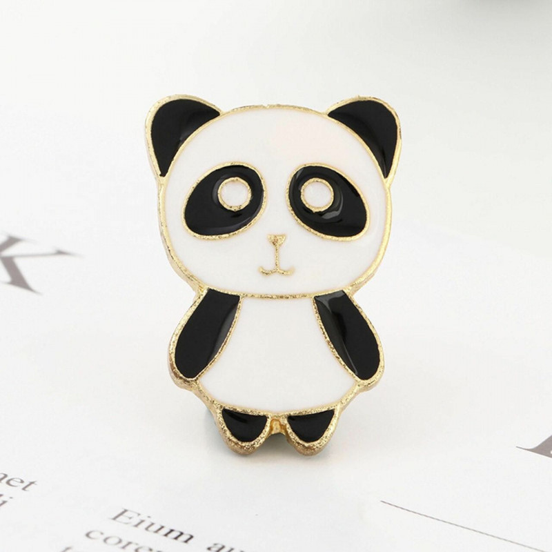 Zinek na bázi slitiny Pin Brooches Panda Zvířecí zlato Ploché černé a bílé 38mm x 22mm 1 kus UP065491