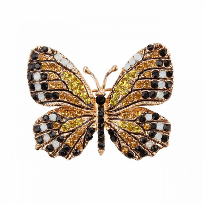 Hmyz Pin Brooches Butterfly Zvířecí zlato Ploché Multicolor Rhinestone 45mm x 37mm 1 kus UP059602