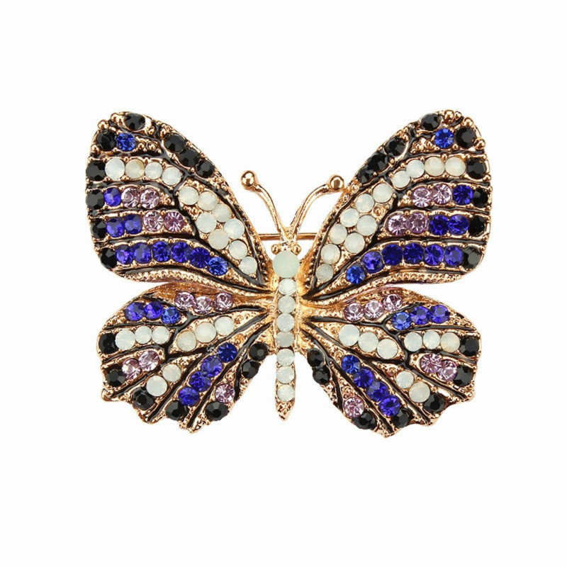 Hmyz Pin Brooches Butterfly Zvířecí zlato Ploché Multicolor Rhinestone 45mm x 37mm 1 kus UP059607