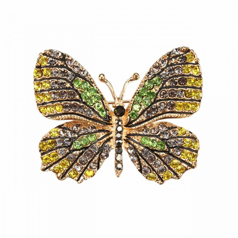 Hmyz Pin Brooches Butterfly Zvířecí zlato Ploché Multicolor Rhinestone 45mm x 37mm 1 kus UP059606