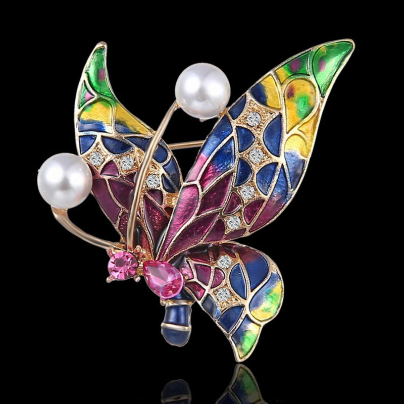 Vánoční Pin Brože Butterfly Animal pozlacené Vícebarevná imitace Pearl Purple & Transparent drahokamu 43mm x 43mm 1 kus