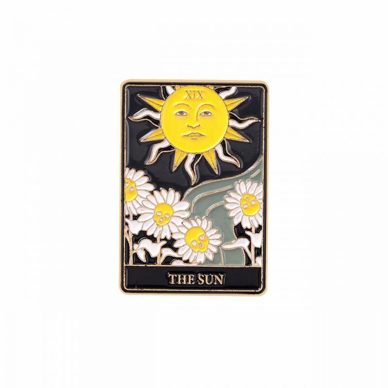 Zinek na bázi slitiny Tarot Pin Brooches Obdélníkové květinové poselství " THE SUN " Multicolor Enamel 30mm x 21mm 1 kus