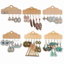 Boho Chic Bohemia náušnice Antique Copper Dream Catcher Feather 58mm x 10mm-43mm x 15mm 1 sada (3 páry / Sada)