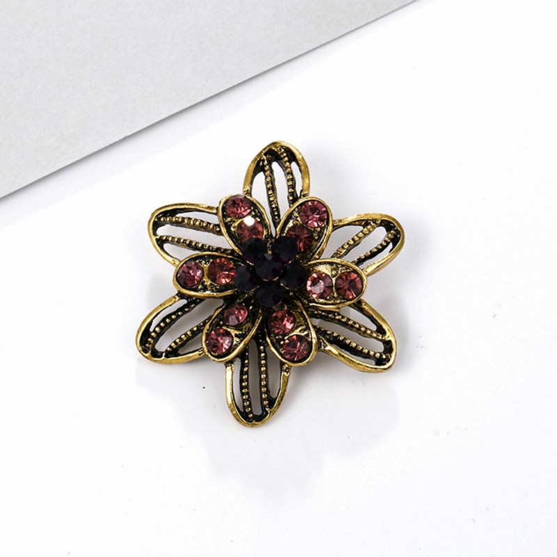 Zinek na bázi slitiny Pin Brože květina starožitný bronz Korea růžový drahokamu 3.9 cm x 3.9 cm 1 kus