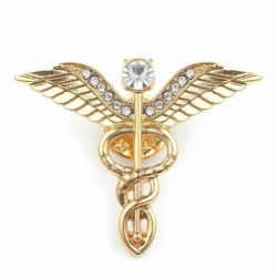 Pin Brože lékařský Symbol Caduceus pozlacený čirý drahokam 4cm (1 5/8") x 3.2 cm (1 2/8"), 1 kus