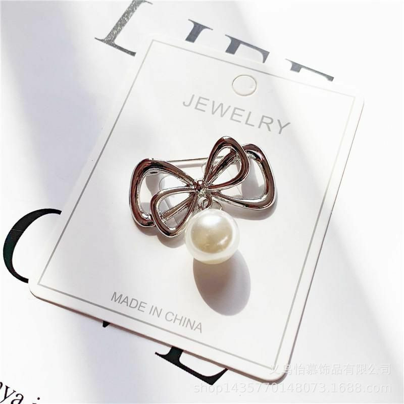 Pin Brože Bowknot stříbrný tón bílá Imitace perly 33 mm x 30 mm 1 kus