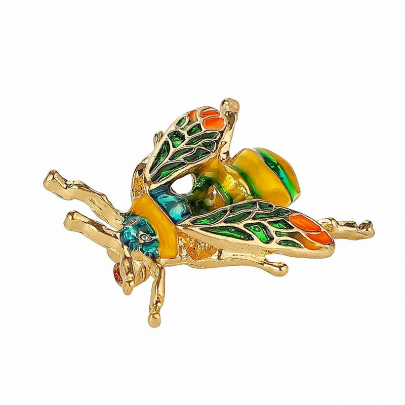 Hmyz Pin Brooches Bee Zvířecí zlato Plátěné Zelené Enamel 28mm x 24mm 1 kus