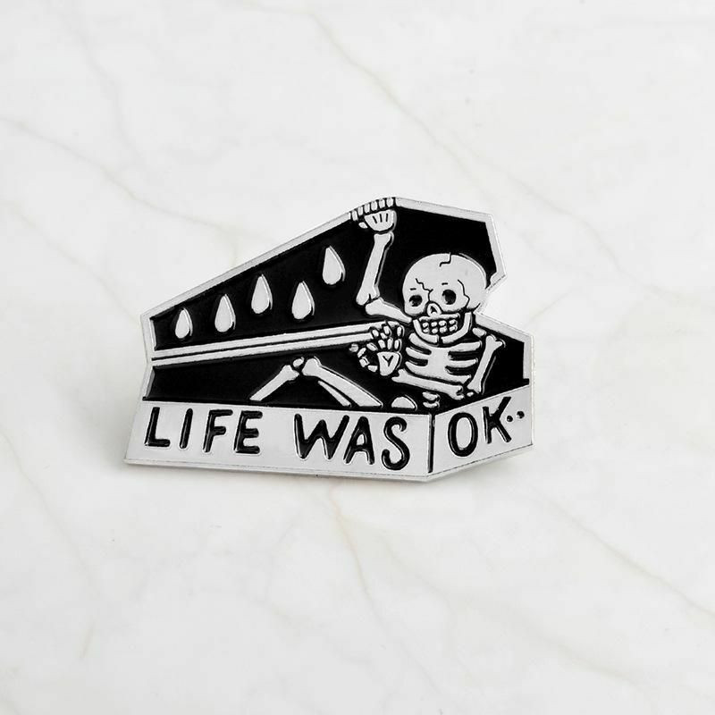 Tie Tac klopě Pin Brože kostra lebka zpráva černý smalt (1 3/8") x (1"), 1 kus