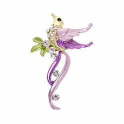 Pin Brože Light Golden Flying Bird Animal Purple & Green W / Clear drahokam 6.3 cm(2 4/8") x 4cm (1 5/8"), 1 kus