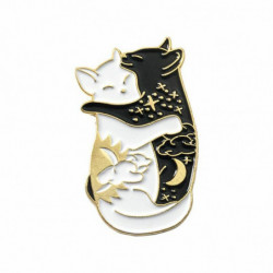 Pin Brože Cat Animal Black & White smalt 38mm x 20mm 1 kus