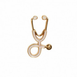 Pin Brooches Stethoscope Gold Ploché bílé 26mm x 15mm 1 kus