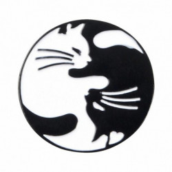 Pin Brože Round Cat Black & White smalt 3cm Dia., 1 ks