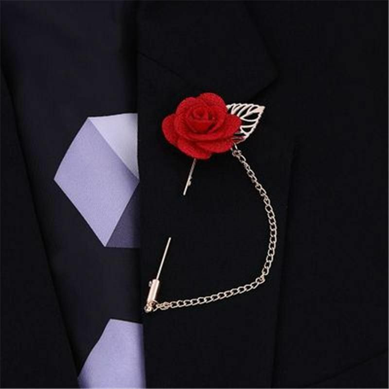 Pin Brooches Rose Flower Gold Plátěné červené 10cm 1 kus