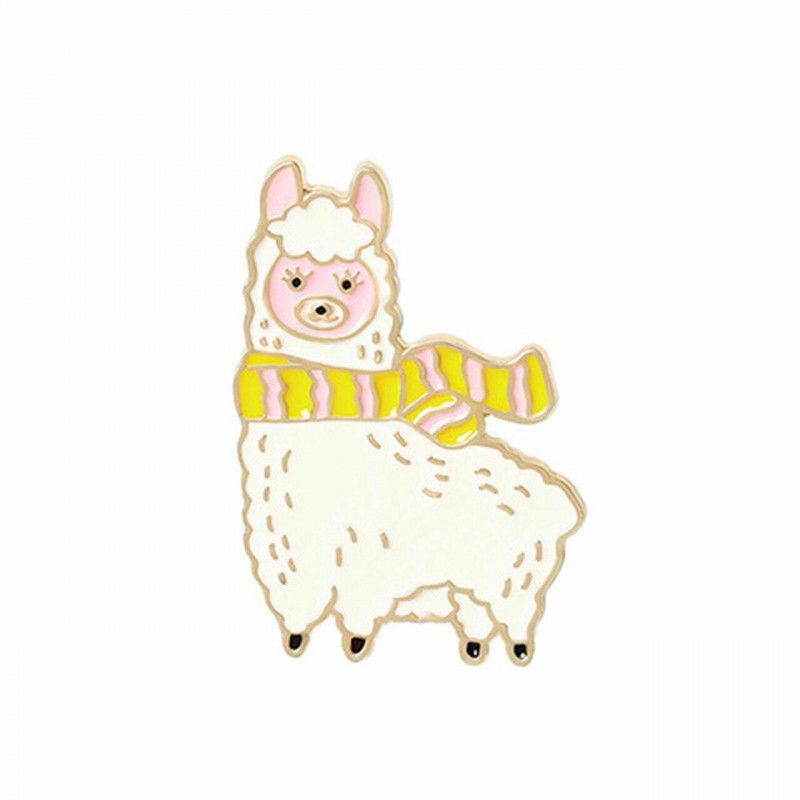 Pin Brože alpaka Animal Pink & Yellow smalt 33mm x 23mm 1 kus