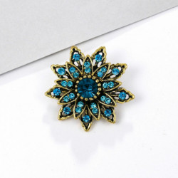 Slitina na bázi zinku Pin Brože květina starožitný bronz modrý drahokam 3.2 cm x 3.2 cm 1 kus