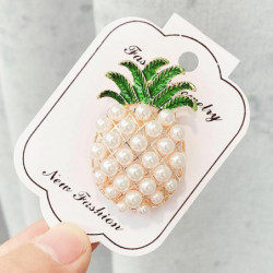 Pin Brože ananas / Ananas ovoce pozlacené bílé a zelené smalt 45 mm x 30 mm 1 kus