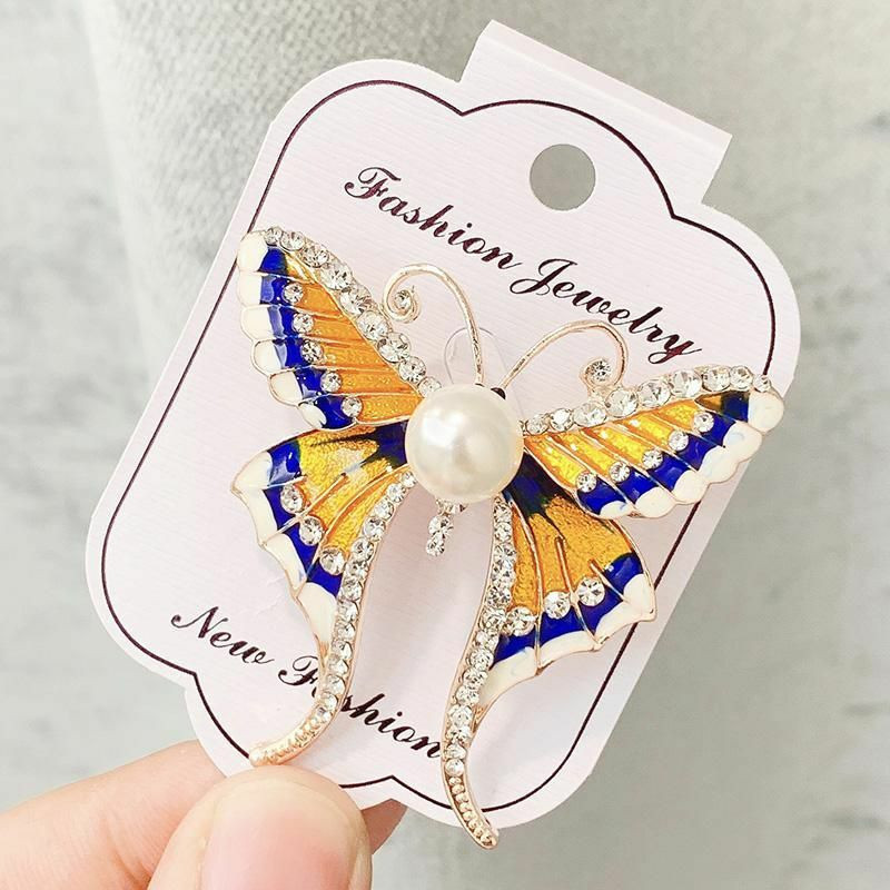 Pin Brože Butterfly zvíře pozlacené Vícebarevná imitace Pearl Clear drahokamu 51mm x 48mm 1 kus