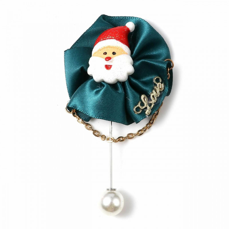 Pryskyřice Pin Brože Vánoční Santa Claus Zelená Imitace perly 9, 5 cm x 4, 4 cm 1 kus