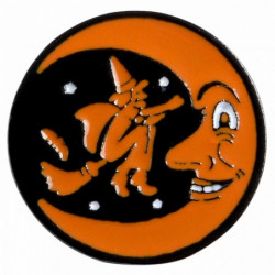 Pin Brože Half Moon Halloween Witch Black & Orange smalt 25mm Dia., 1 kus UP061073