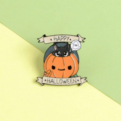 Pin Brože kočka zvíře Halloween dýně vícebarevný smalt 31mm x 31mm 1 kus UP061072