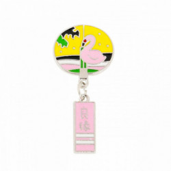 Pin Brože Round Crane Pink & Yellow smalt 52mm x 24mm 1 kus