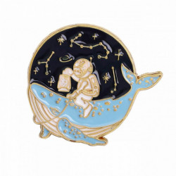 Slitiny na bázi zinku Pin Brože velryba zvíře Spaceman pozlacená modrá a Černá 3.1 cm x 2.8 cm 1 kus