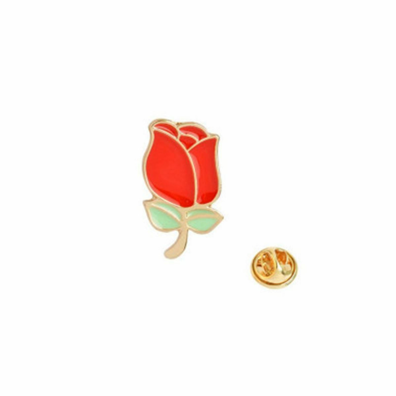 Pin brože Rose Flower pozlacený červený smalt 20mm x 11mm 1 kus