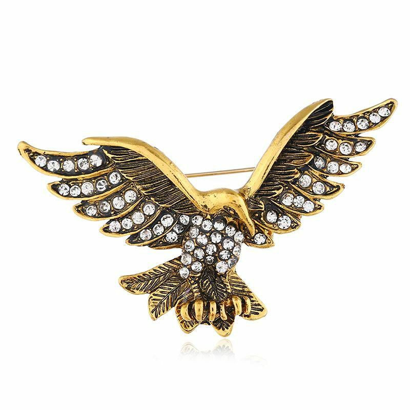 Pin Brože Eagle zvíře pozlacené jasné drahokamu 56mm x 28mm 1 kus