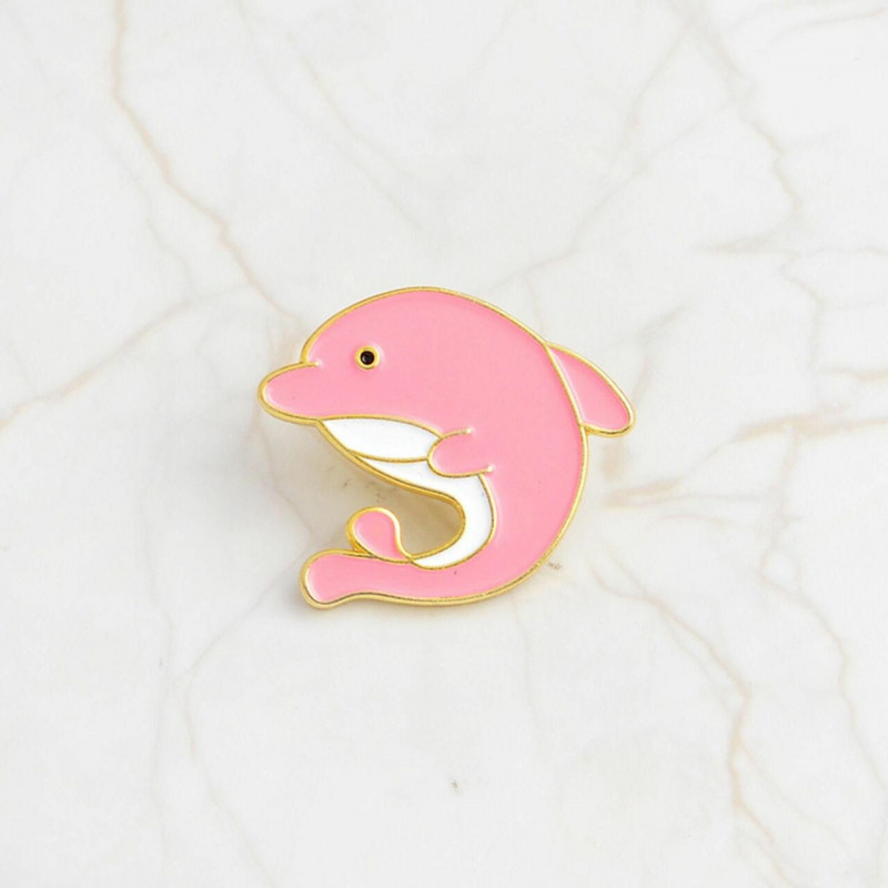 Ocean šperky Pin Brože Dolphin Animal White & Pink smalt 26mm x 22mm 1 kus