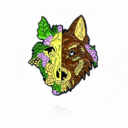 Halloween Pin Brože Skeleton Skull Wolf Green & Brown smalt 29mm x 26mm 1 kus