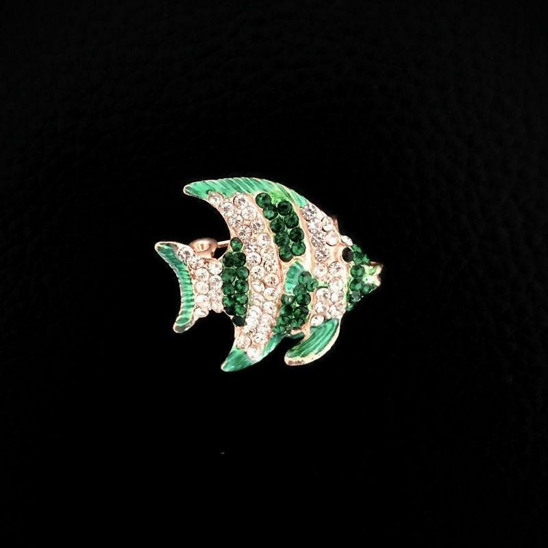 Pin Brože Fish Animal Green smalt Transparent & Green drahokamu 25mm x 23mm 1 kus