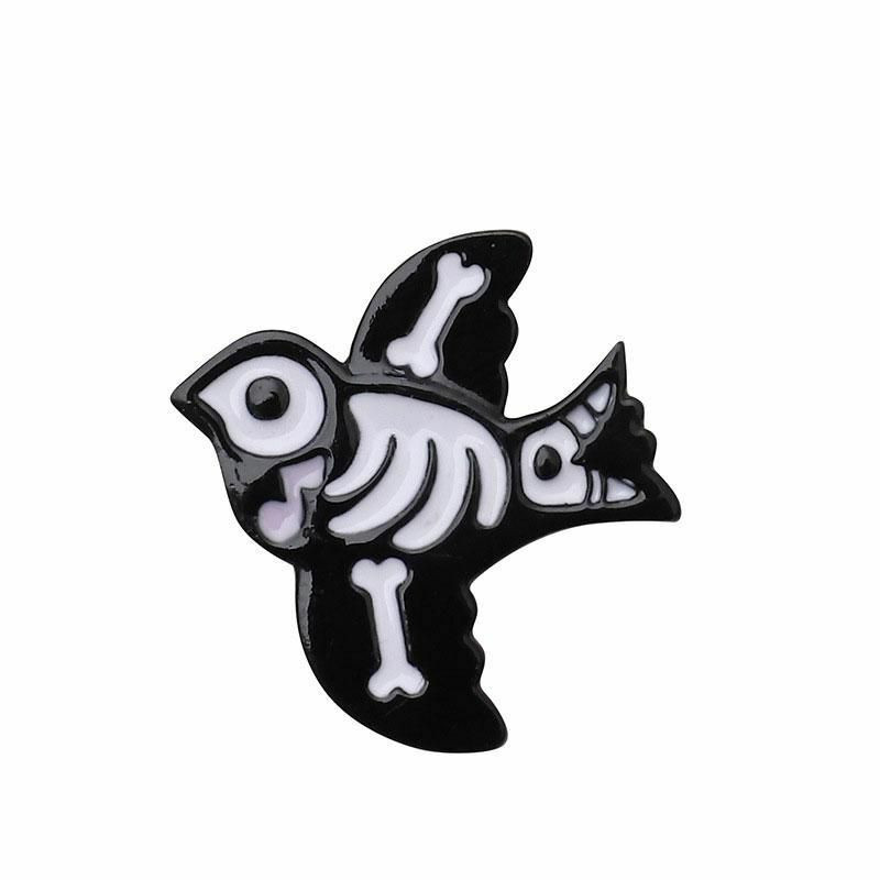 Halloween Pin Brože Pták Zvíře Black & White Smalt 1 Kus