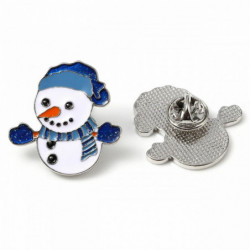 Zinek na bázi slitiny Pin Brooches Christmas Snowman Silver Tone bílá a modrá 3cm x 2, 9cm 2 ks