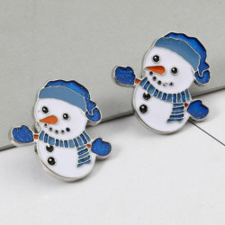 Zinek na bázi slitiny Pin Brooches Christmas Snowman Silver Tone bílá a modrá 3cm x 2, 9cm 2 ks