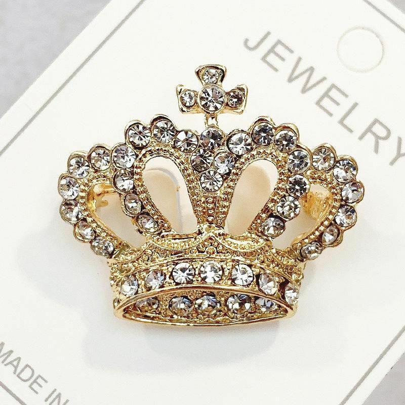 Pin Brože Crown pozlacené jasné drahokamu 36mm x 31mm 1 kus