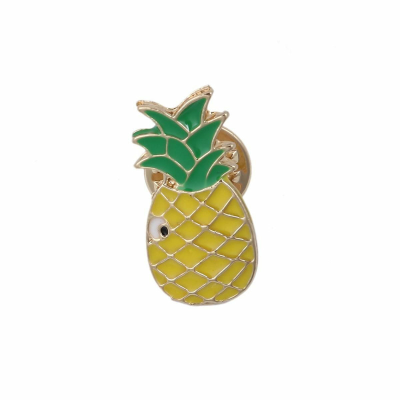 Pin Brože ananas / Ananas ovoce pozlacené zelená a žlutá 24mm x 12mm 1 kus