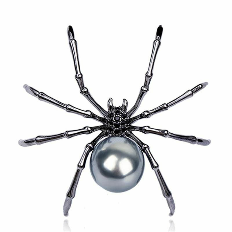 Hmyz Pin Brože Halloween Spider Animal Gunmetal stříbro-šedá imitace Pearl Black drahokamu 50mm x 45mm 1 kus