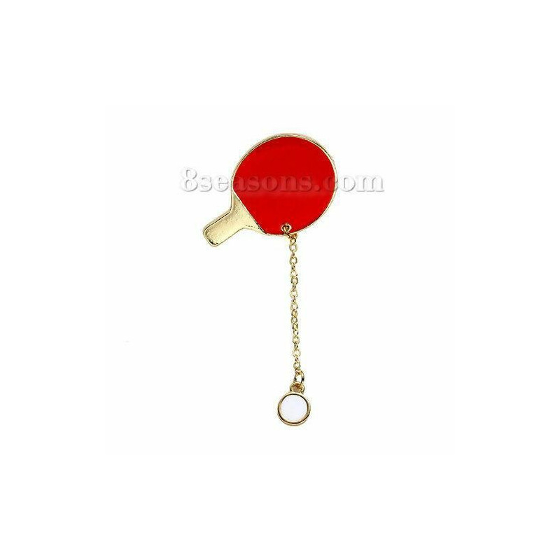 Tie Tac klopě Pin Brože Stolní tenis pádlo Bat & Ping Pong míč pozlacený červený smalt 69mm (2 6/8") x 35mm (1 3/8"), 1 kus