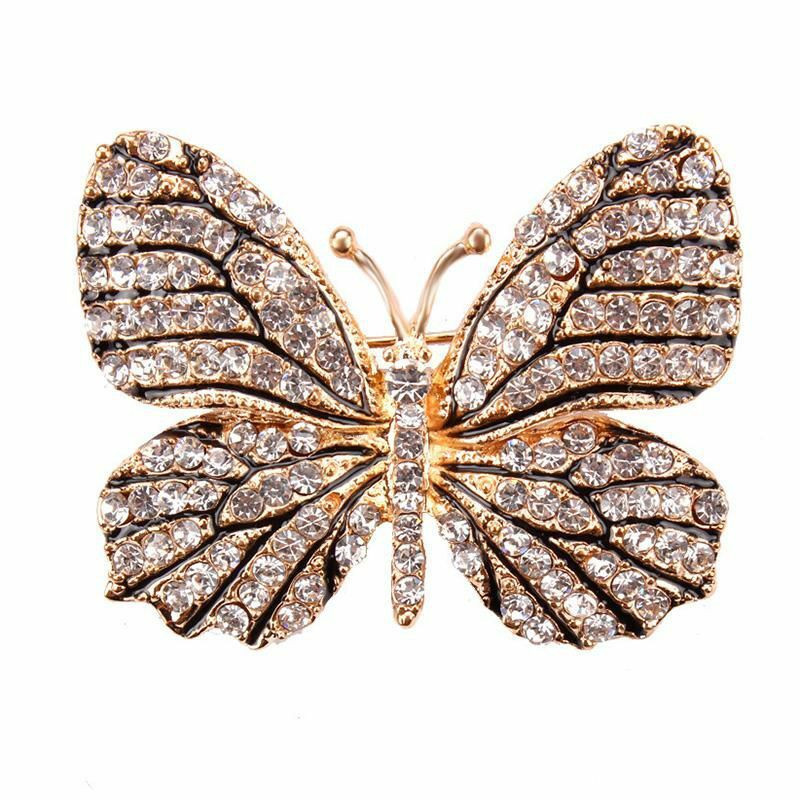 Pin Brože Butterfly zvíře pozlacené jasné drahokamu 44mm x 37mm 1 kus